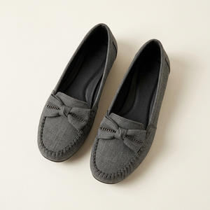 Grey H0206 women's moccasins, overhead view