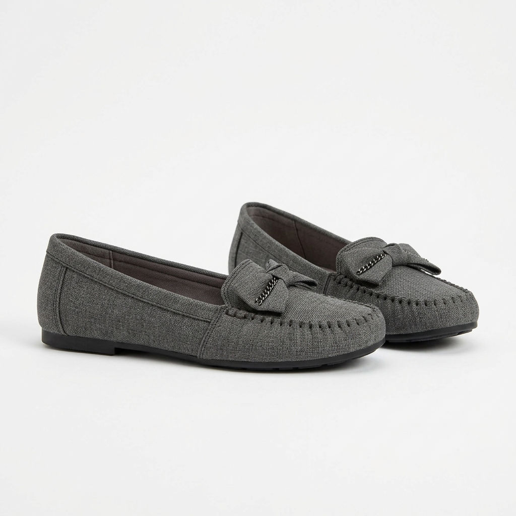 Grey H0206 women's moccasins, side view