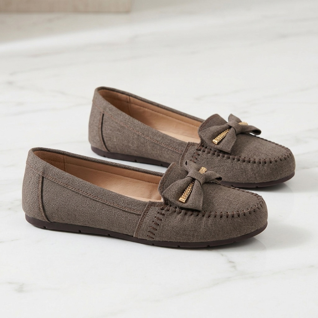 Brown H0206 women's moccasins, side view